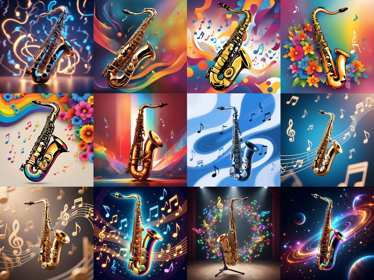 Jazz Saxophone & Music Notes Art — 12 Printable Prints