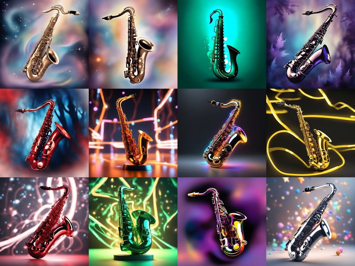 Neon Glow Saxophone Art — 12 Printable Prints