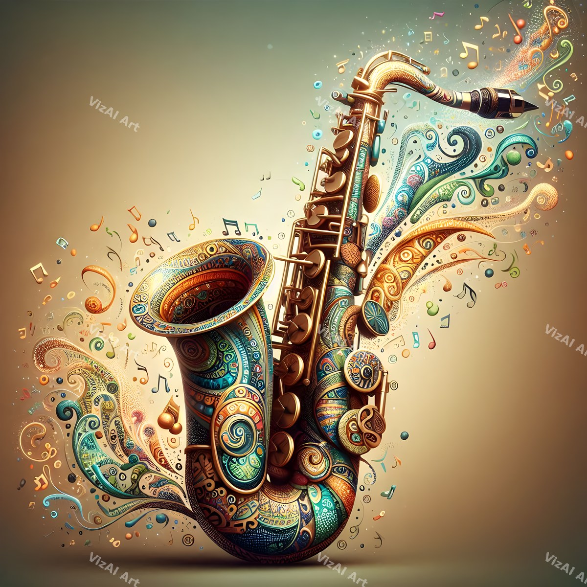 Ornate & Patterned Saxophone Art — print 10