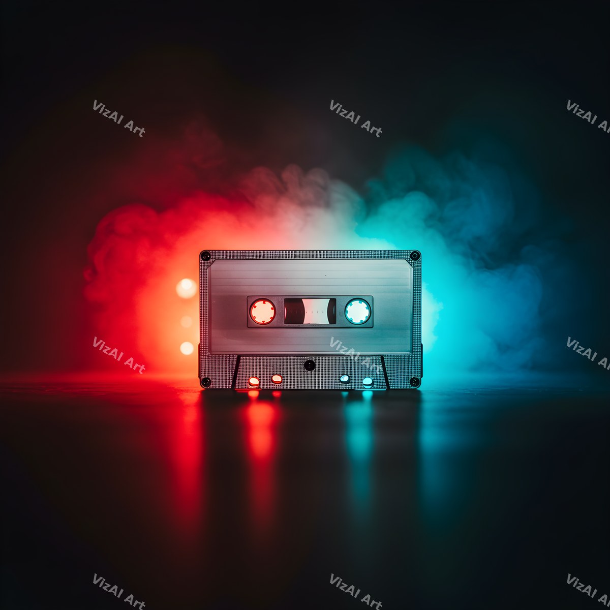 Neon Cassette & Music Notes Art — print 4
