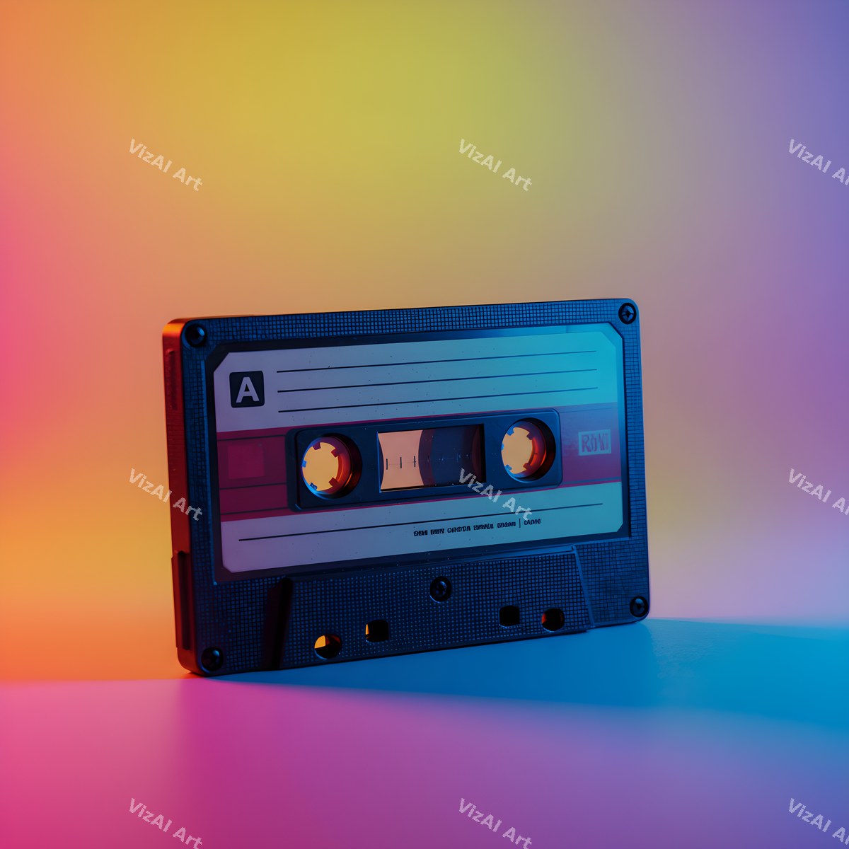 Neon Cassette & Music Notes Art — print 5