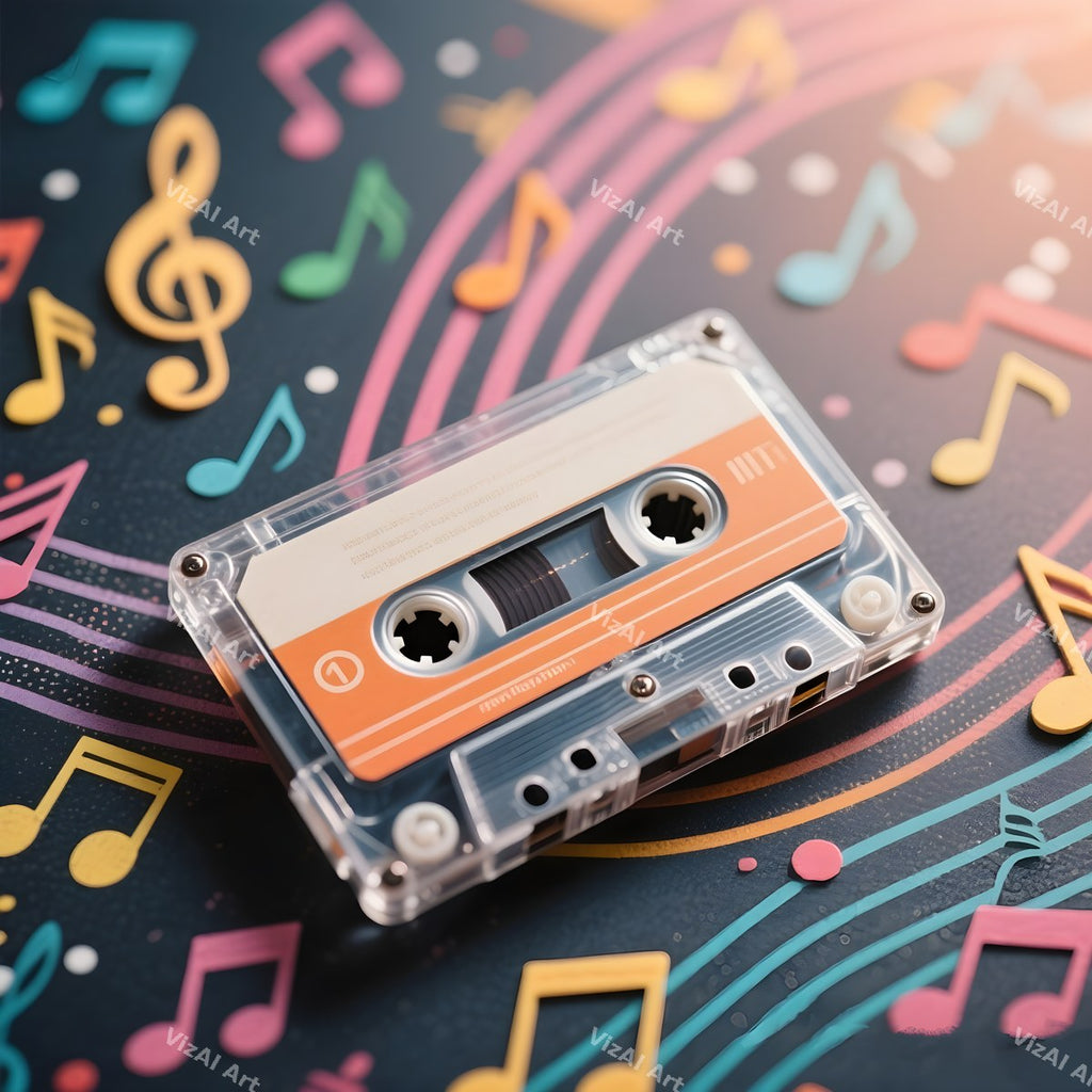 Neon Cassette & Music Notes Art — print 6