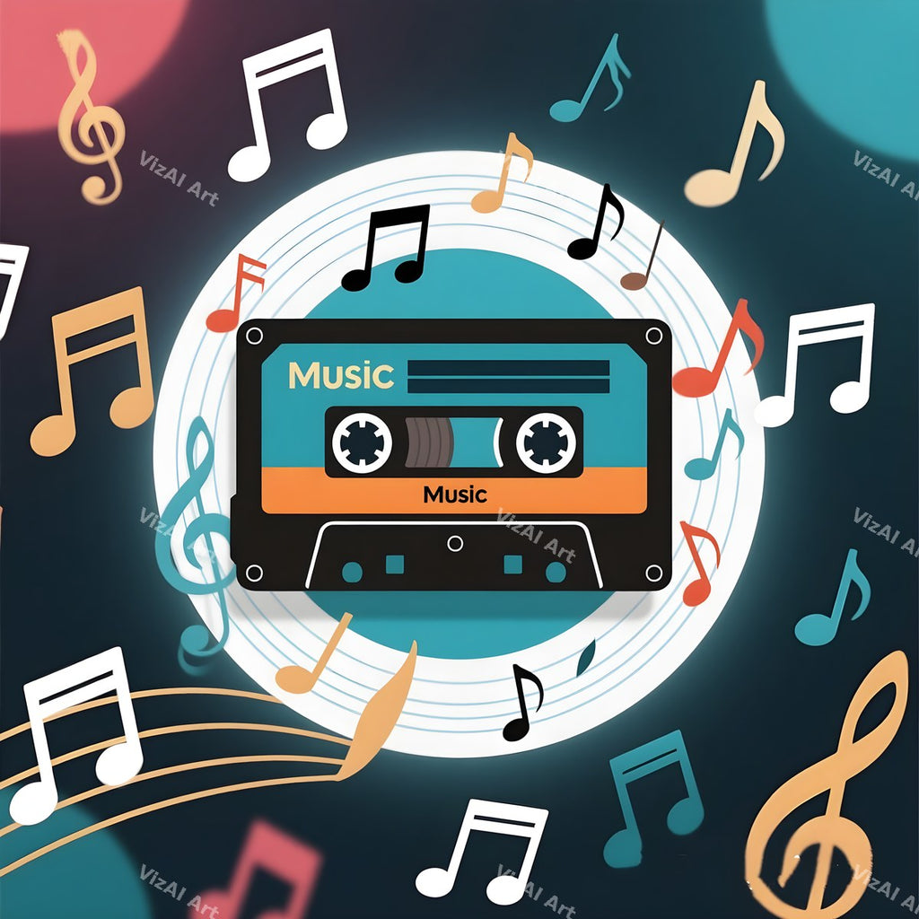 Neon Cassette & Music Notes Art — print 7