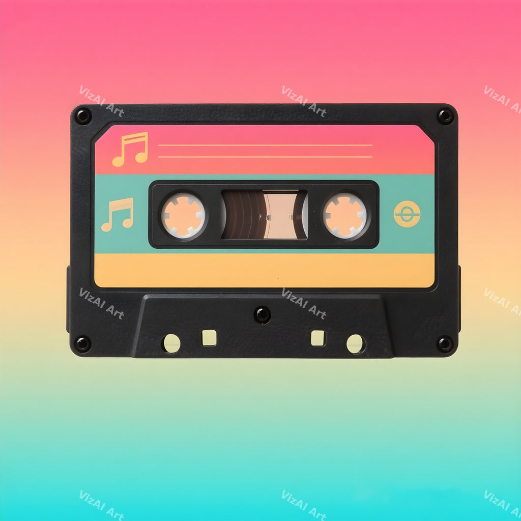 Neon Cassette & Music Notes Art — print 8
