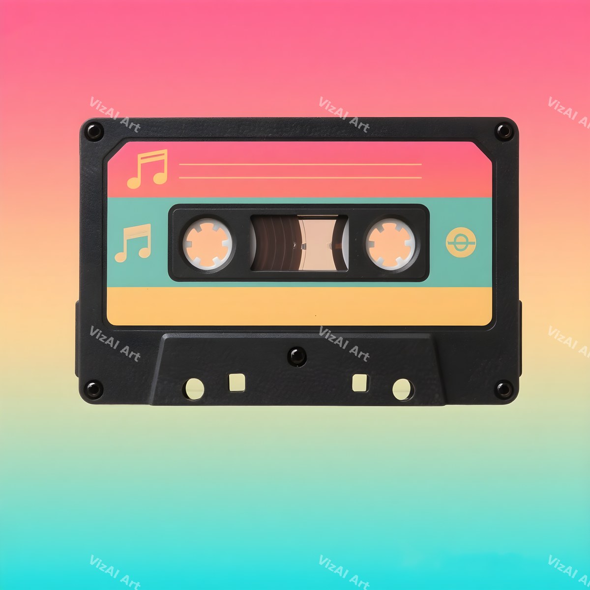 Neon Cassette & Music Notes Art — print 8