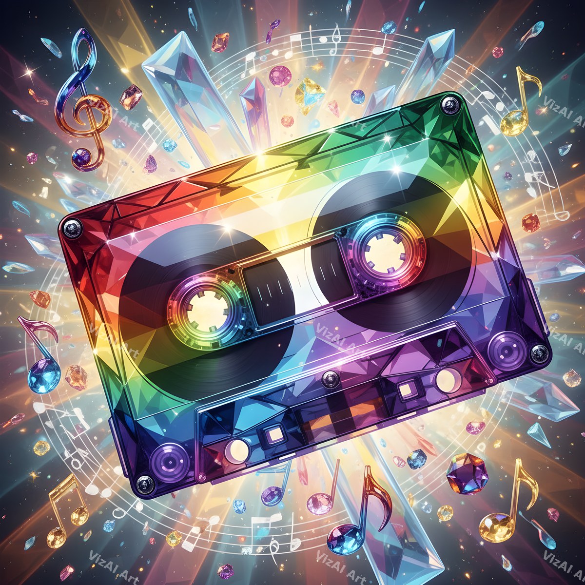 Neon Cassette & Music Notes Art — print 12