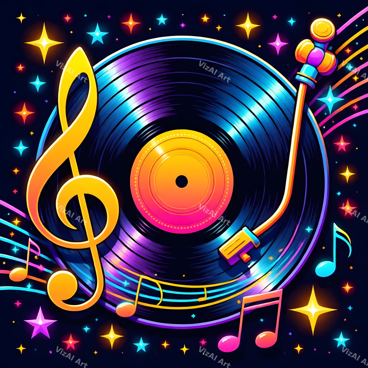 Neon Vinyl Music Art — 12 Printable Prints — print 12