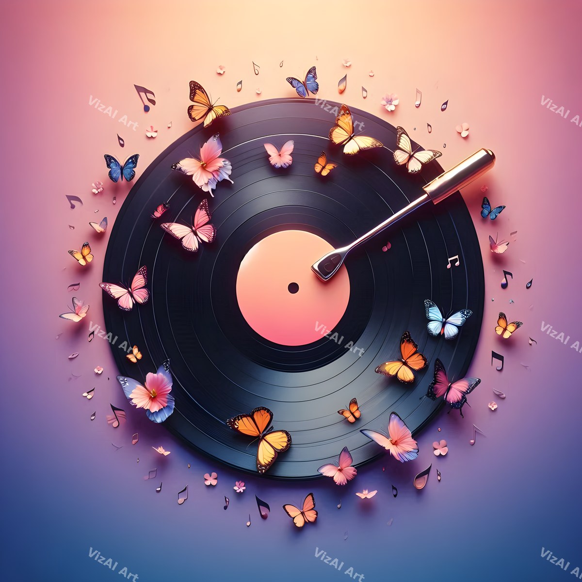 Butterflies & Swirling Notes Vinyl Art — print 7