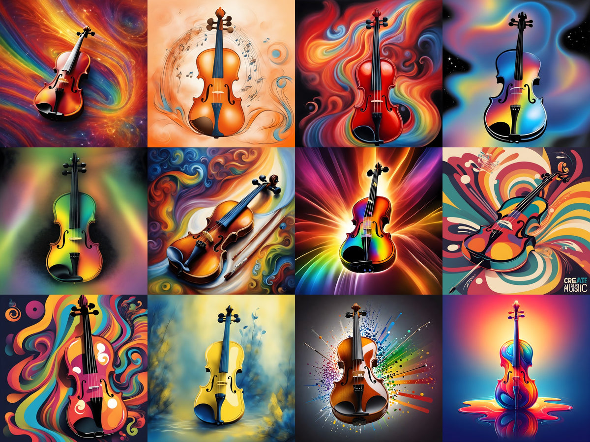Violin in Colour Music Art — 12 Printable Prints