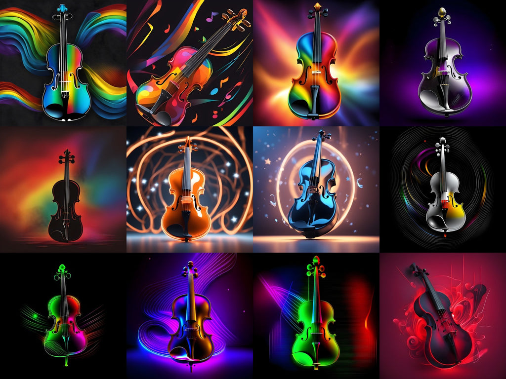 Neon Violin Art — 12 Printable Prints