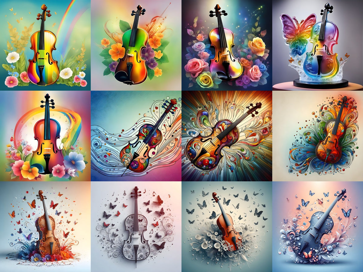 Butterfly & Bloom Violin Art — 12 Printable Prints