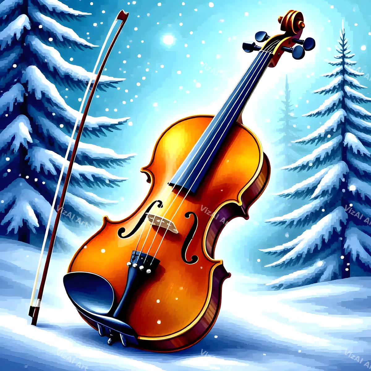Winter Forest Instruments Music Art — print 1