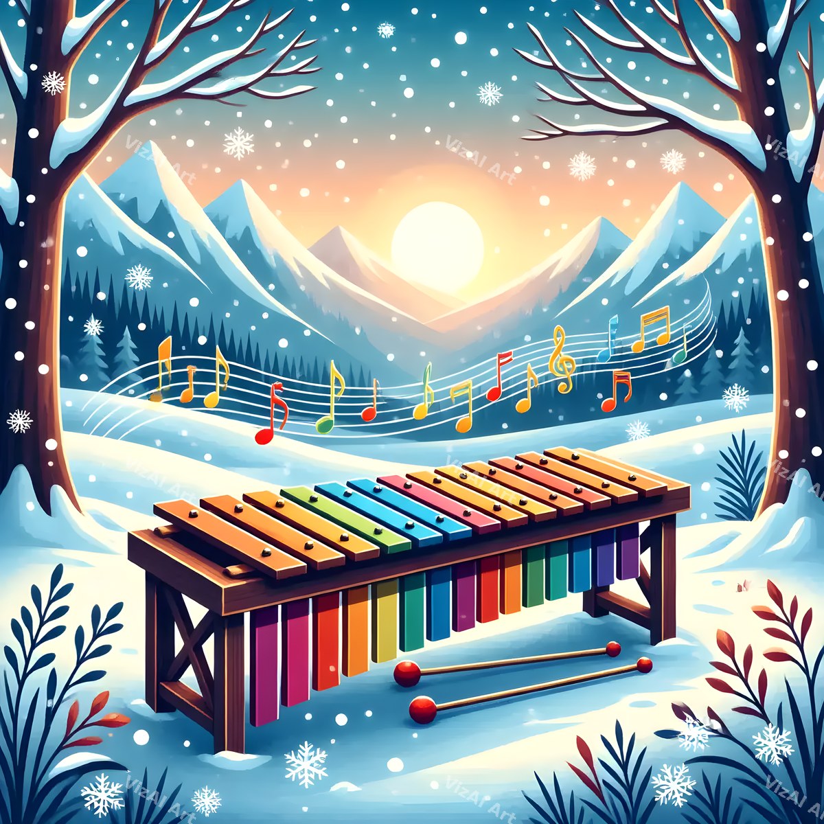Winter Forest Instruments Music Art — print 7