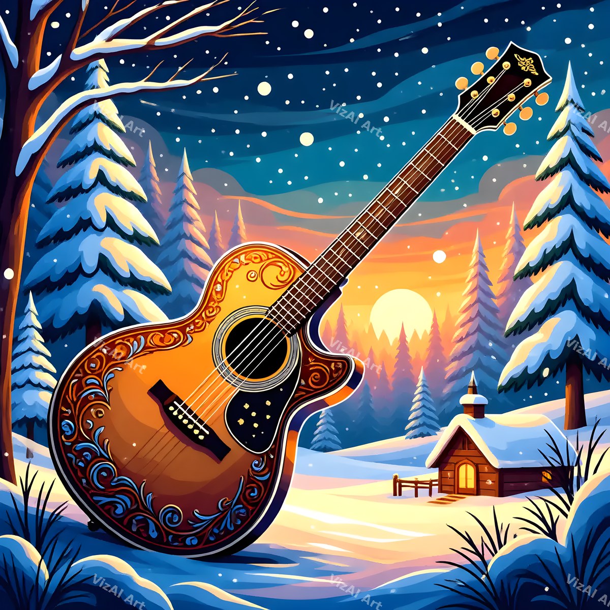 Winter Forest Instruments Music Art — print 11