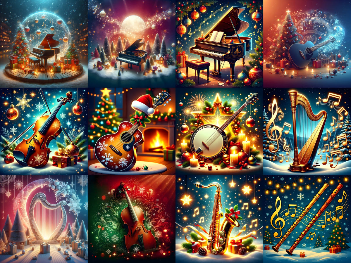 Christmas Instruments Music Art — 12 Printable Prints