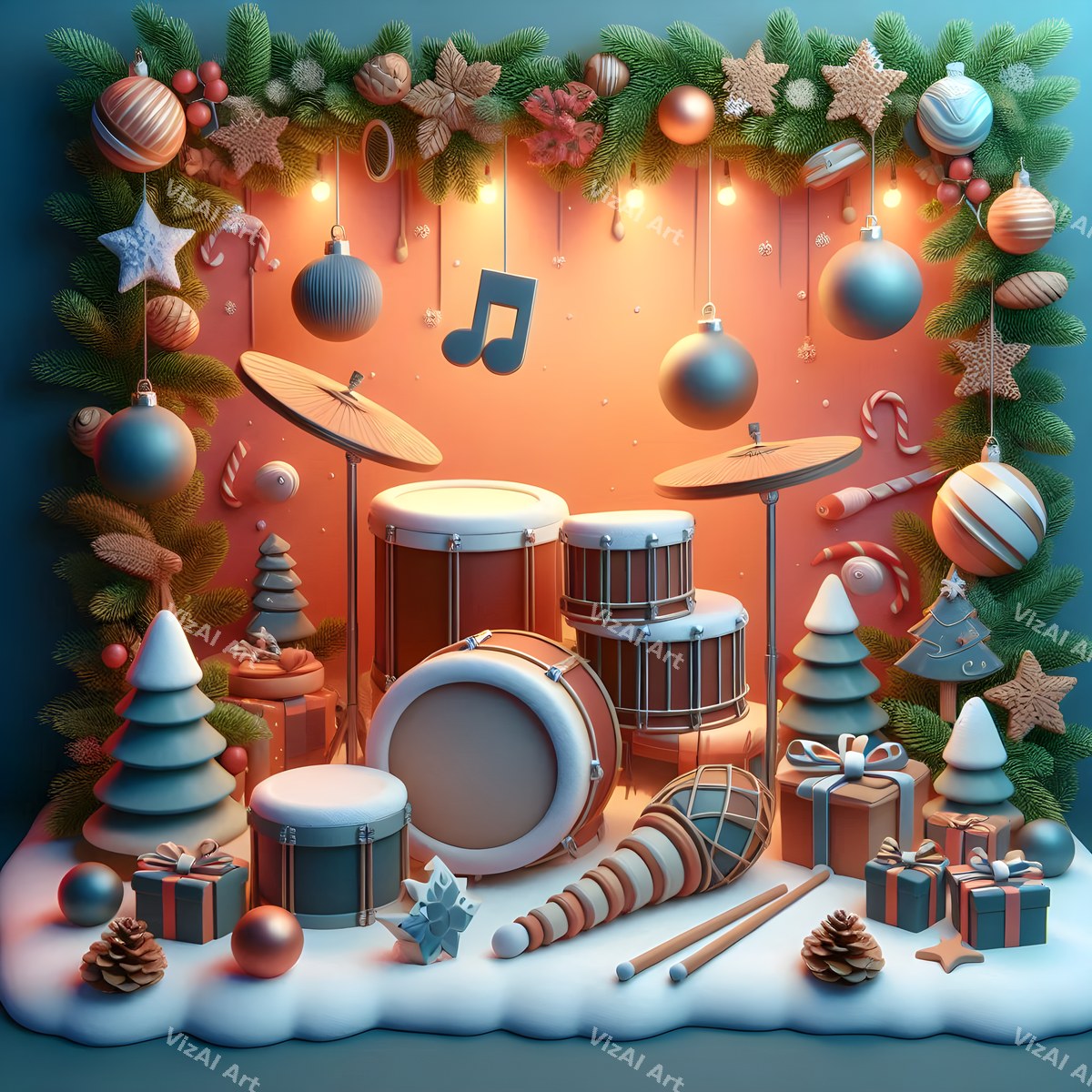 Storybook Instruments Christmas Music Art — print 1
