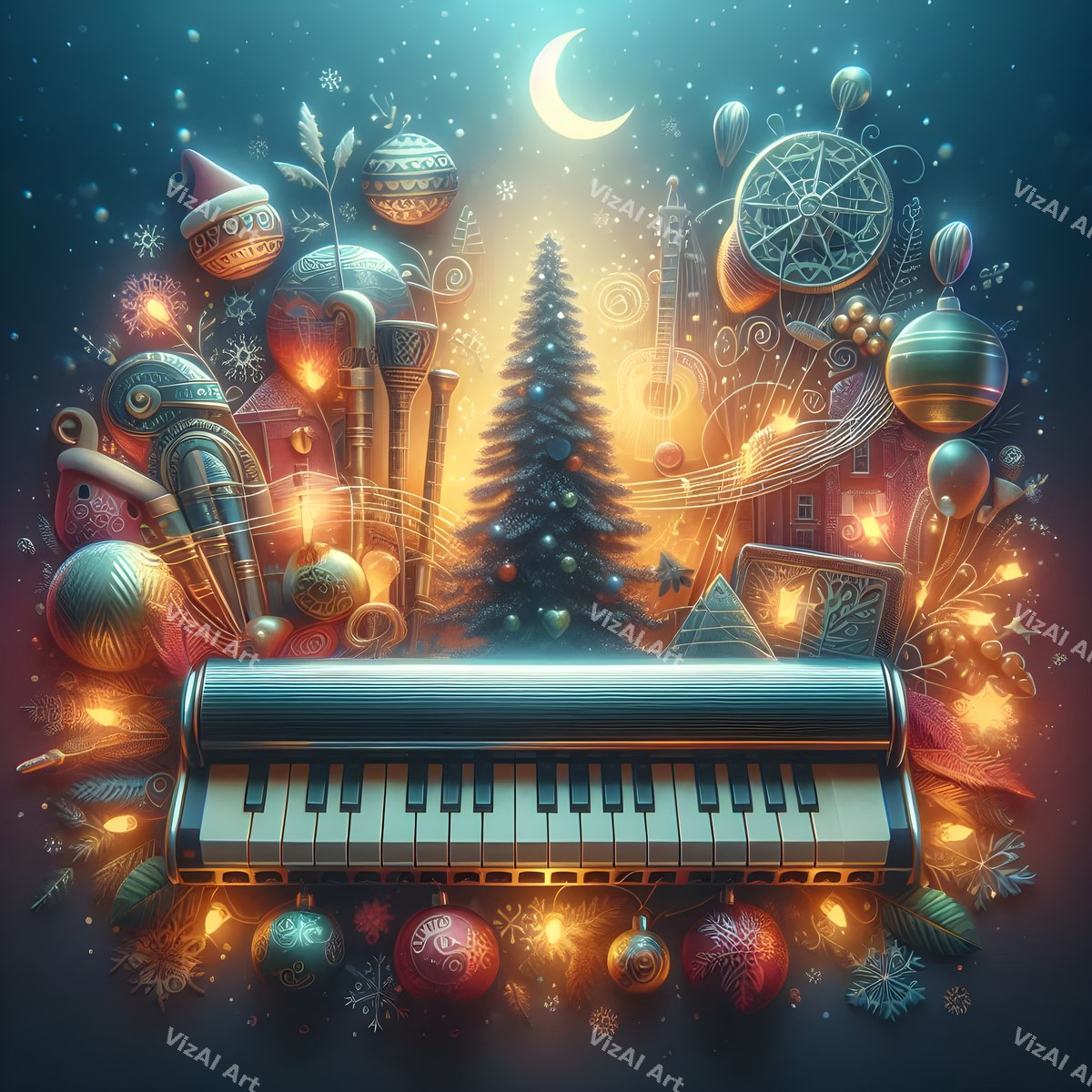 Storybook Instruments Christmas Music Art — print 8