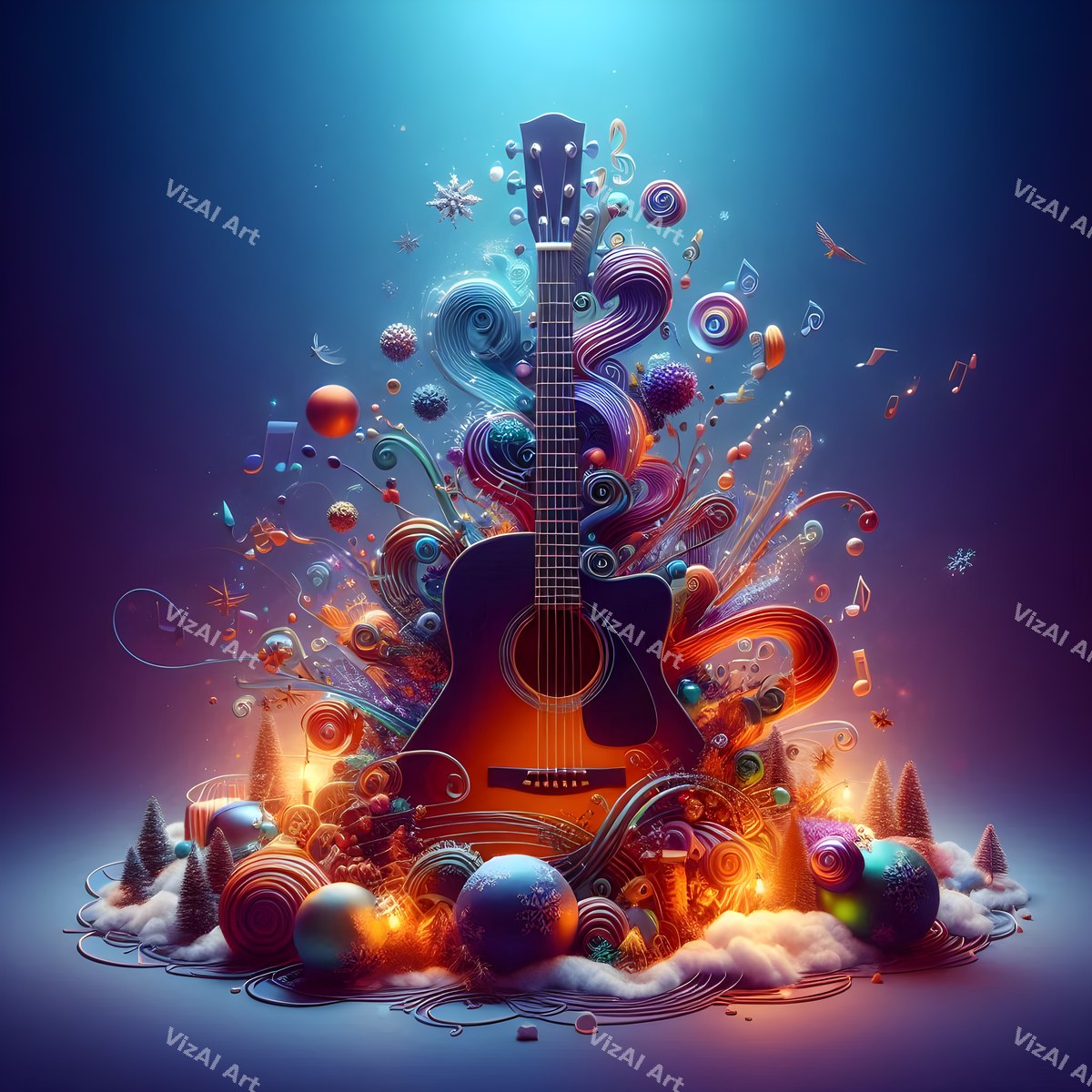 Storybook Instruments Christmas Music Art — print 12