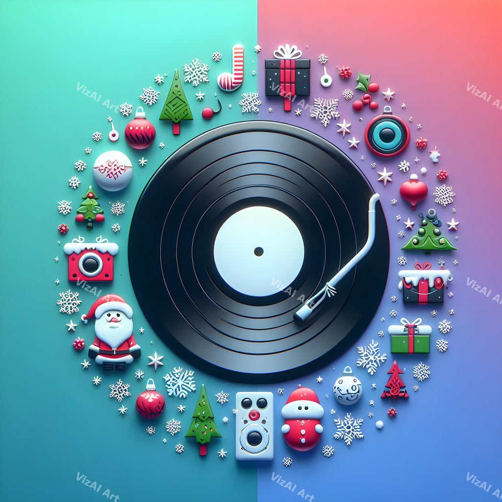 Toyland Turntables & Speakers Christmas Music Art — print 1
