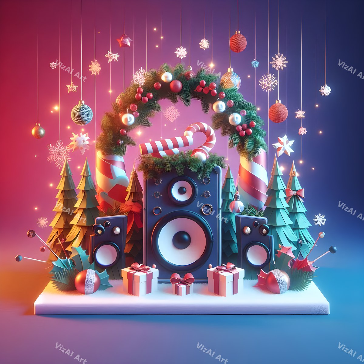 Toyland Turntables & Speakers Christmas Music Art — print 8