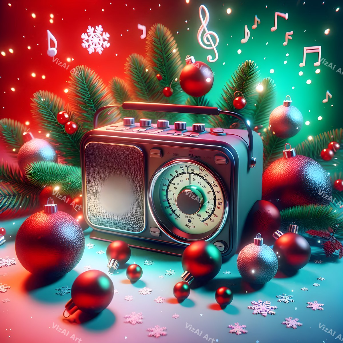Red & Green Sparkle Christmas Music Art — print 2