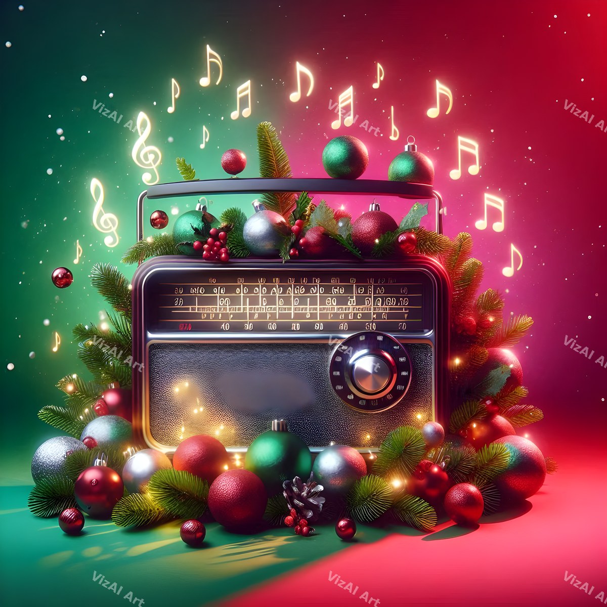 Red & Green Sparkle Christmas Music Art — print 3