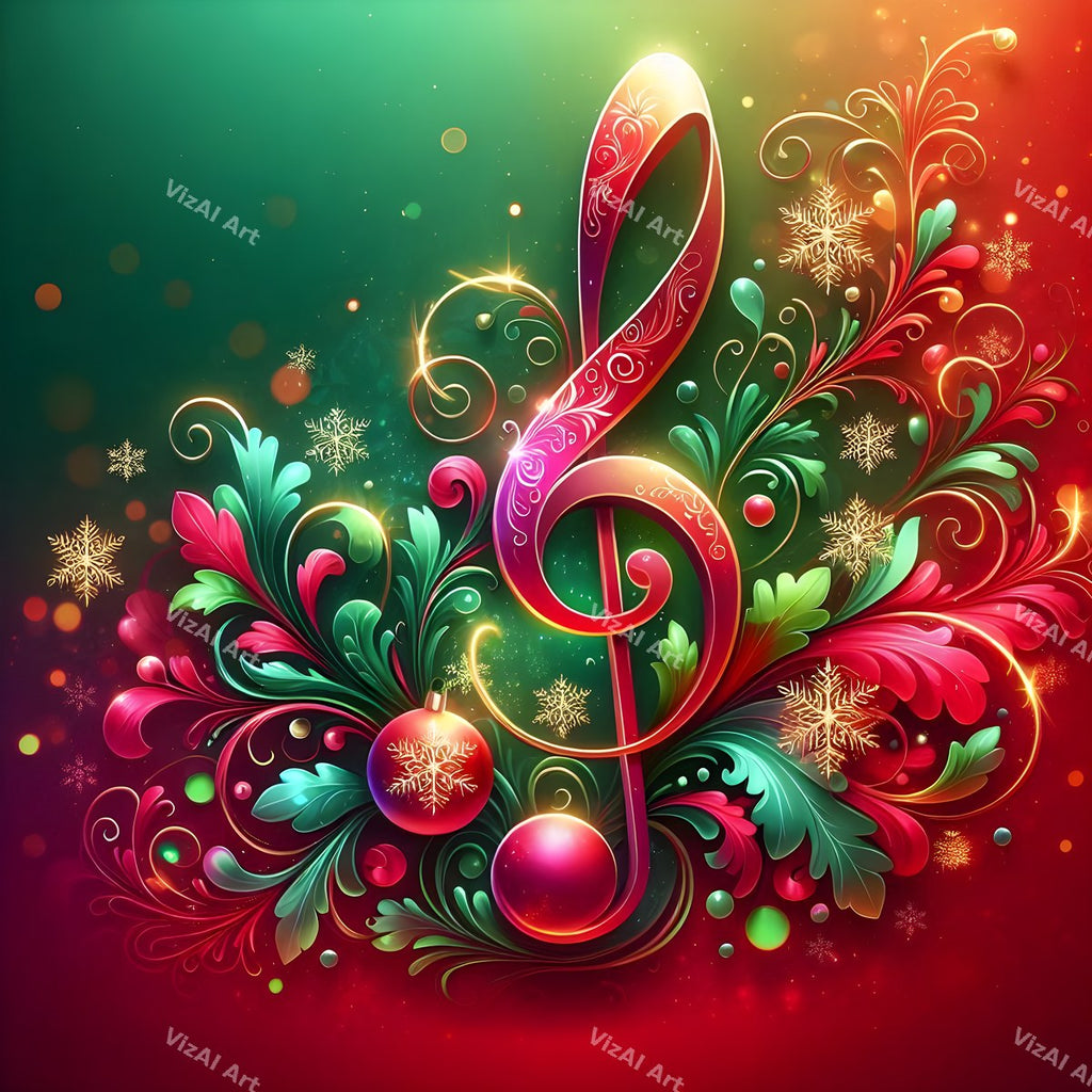 Red & Green Sparkle Christmas Music Art — print 4