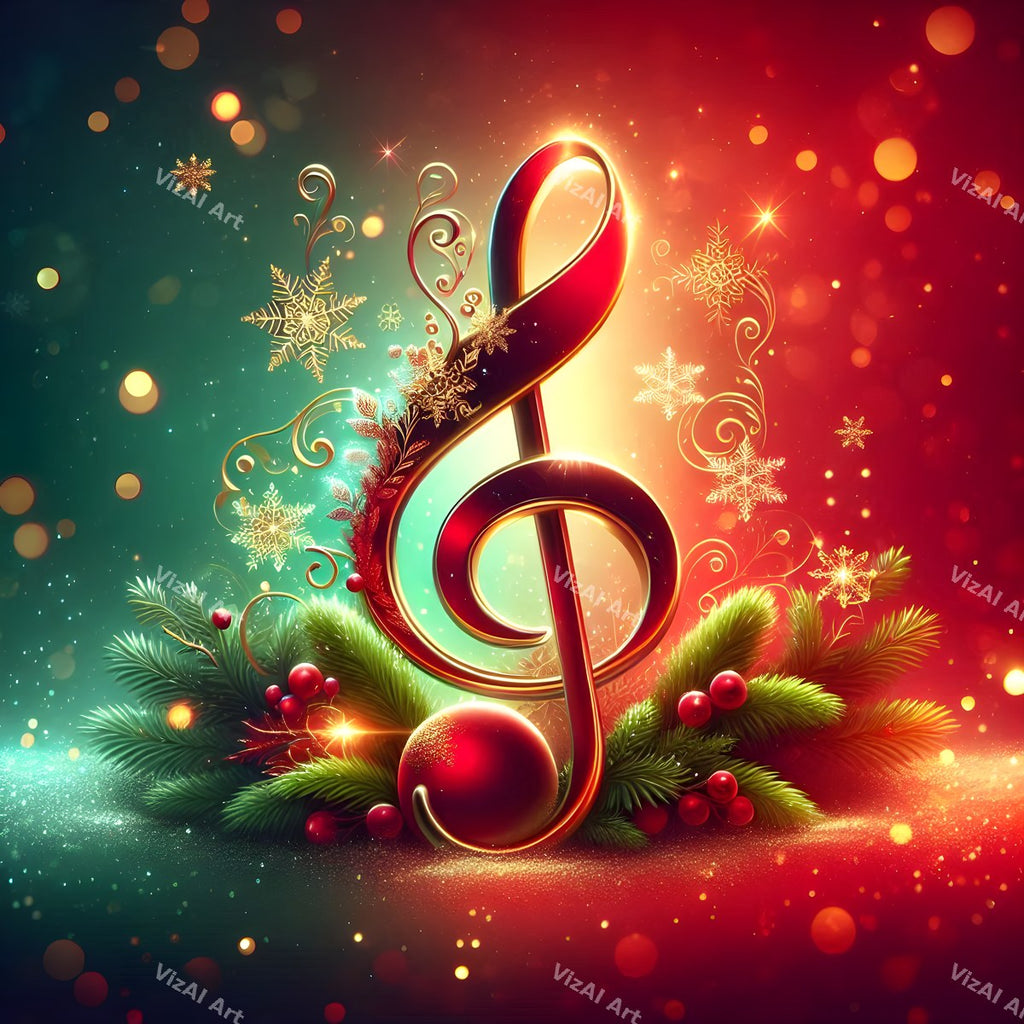 Red & Green Sparkle Christmas Music Art — print 5