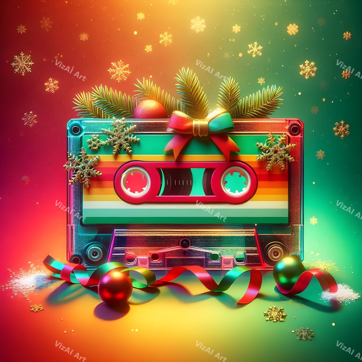 Red & Green Sparkle Christmas Music Art — print 8