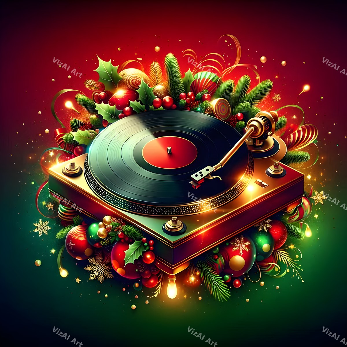 Red & Green Sparkle Christmas Music Art — print 9