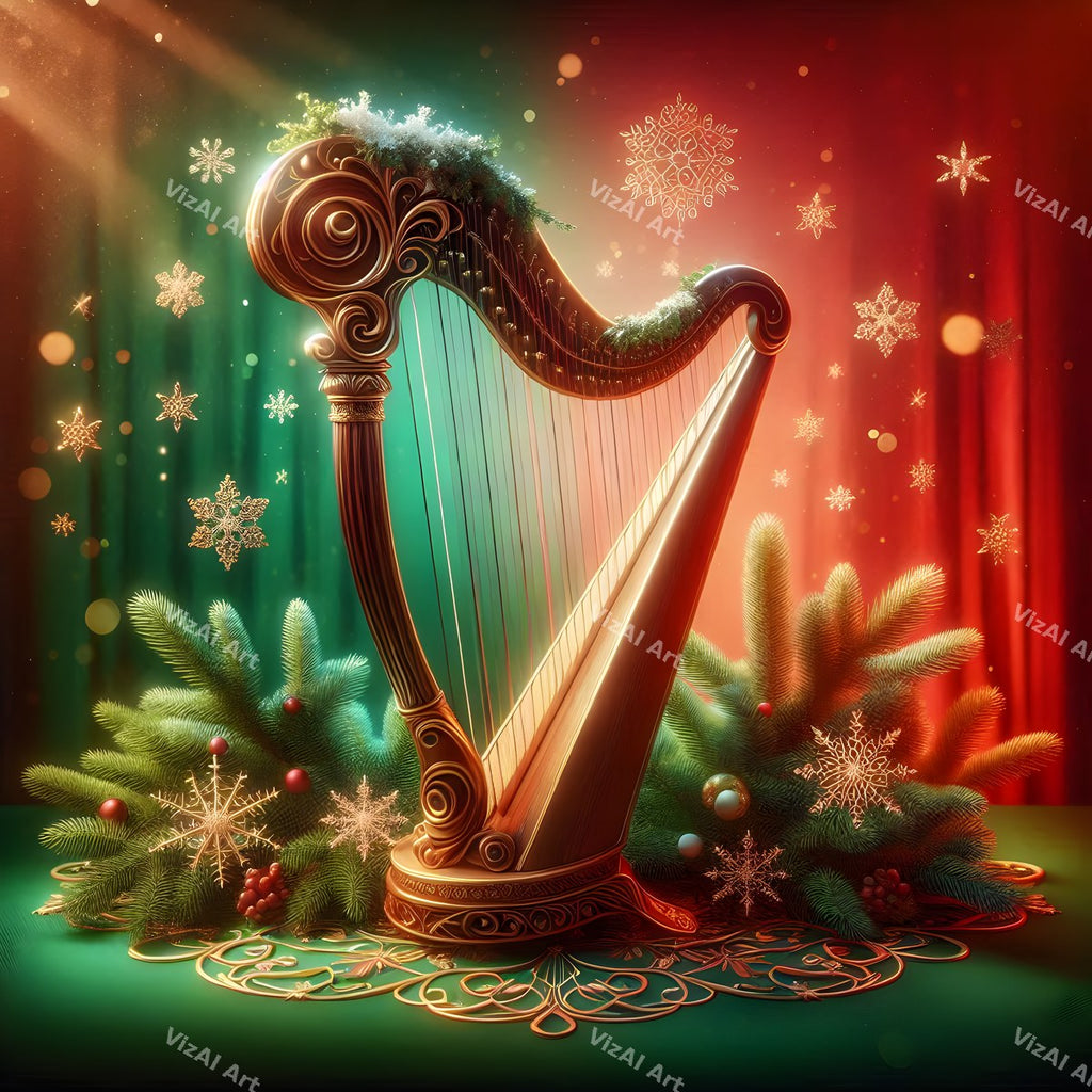 Red & Green Classic Instruments Christmas Music Art — print 1