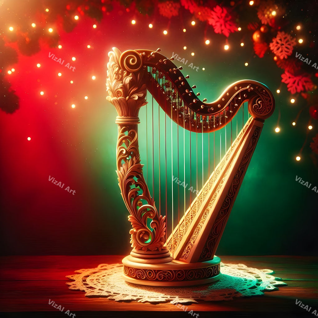 Red & Green Classic Instruments Christmas Music Art — print 2
