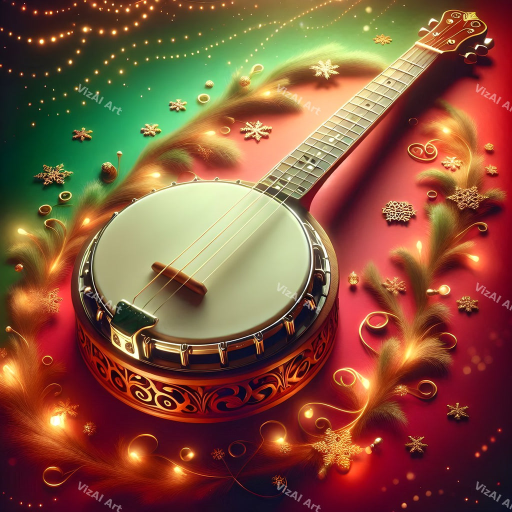 Red & Green Classic Instruments Christmas Music Art — print 4