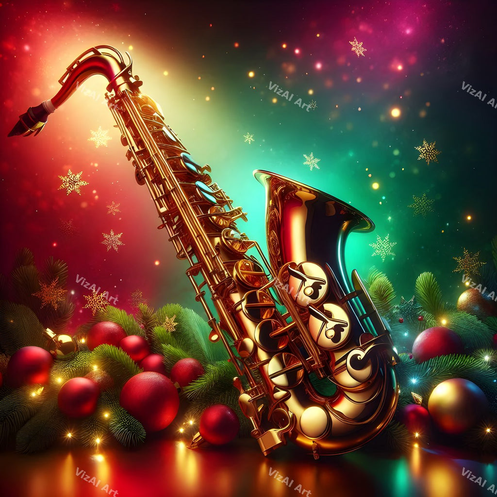 Red & Green Classic Instruments Christmas Music Art — print 6