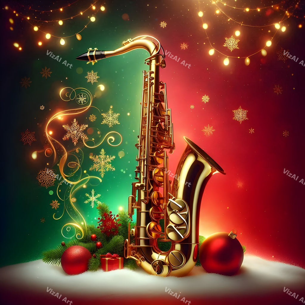 Red & Green Classic Instruments Christmas Music Art — print 7