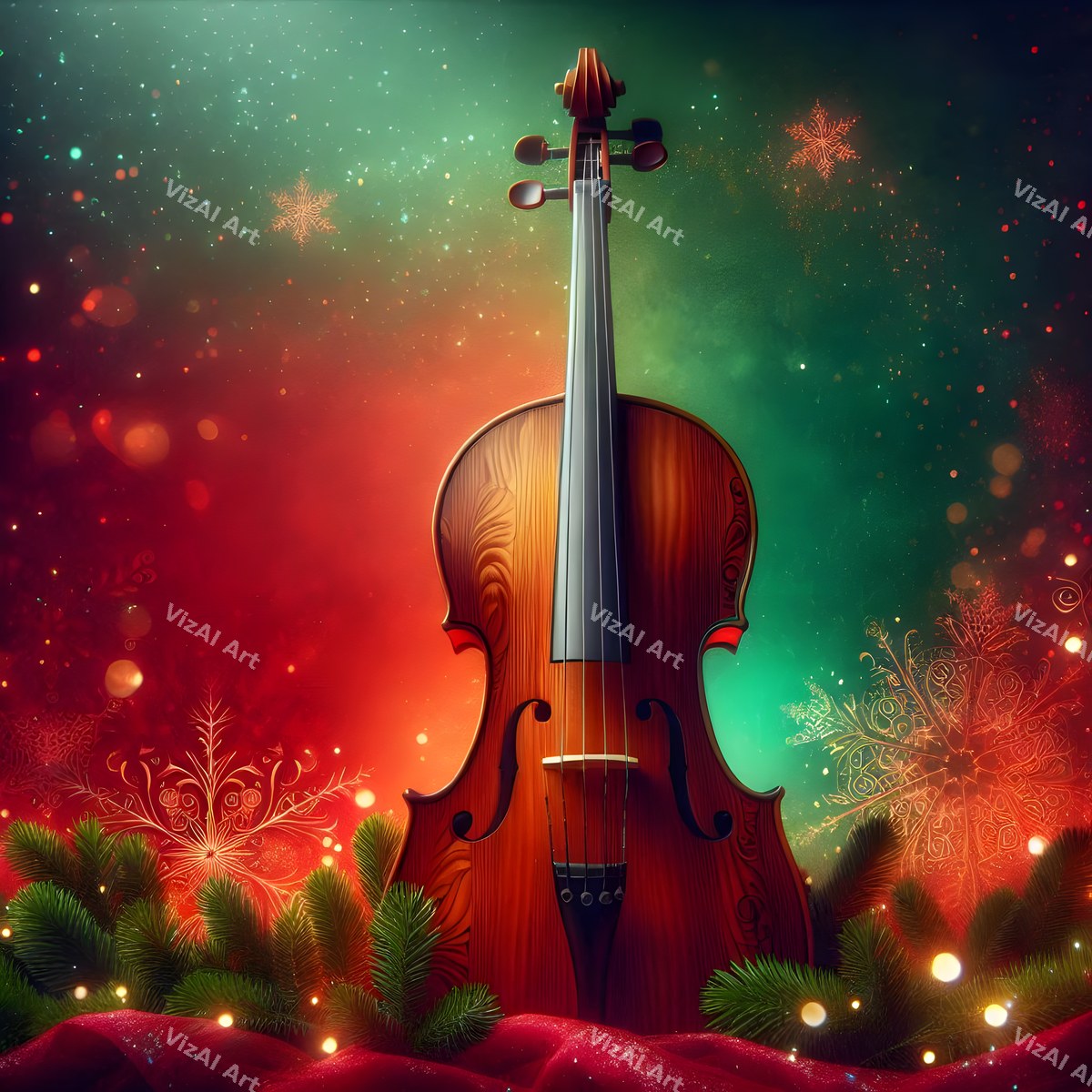 Red & Green Classic Instruments Christmas Music Art — print 8