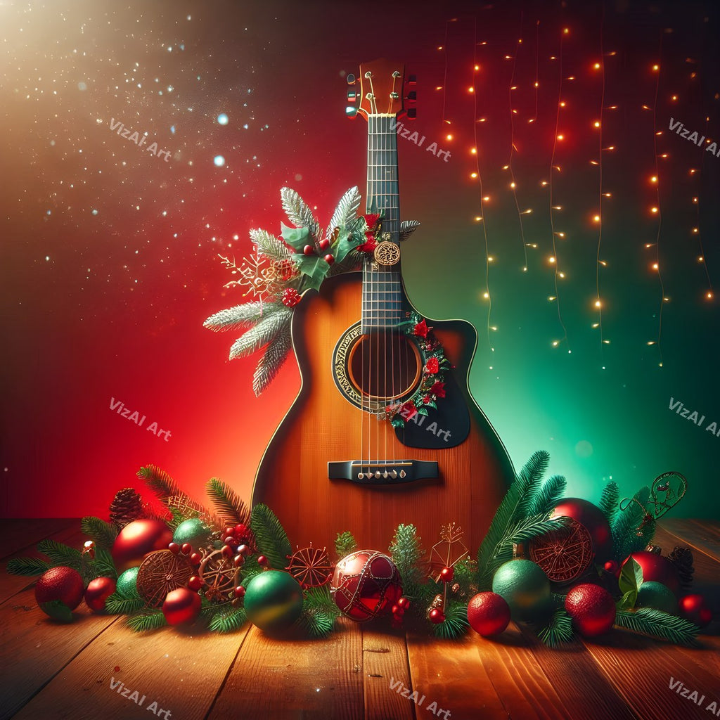 Red & Green Classic Instruments Christmas Music Art — print 9