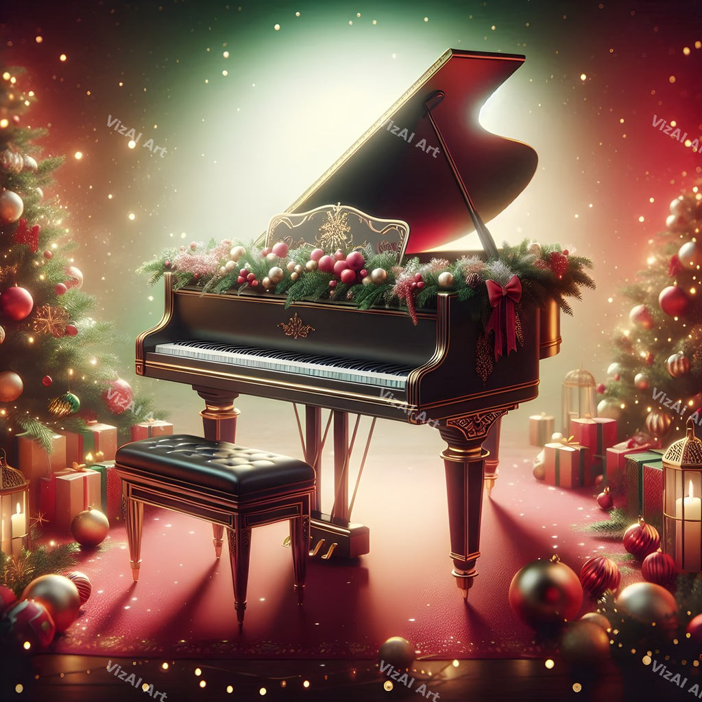 Red & Green Classic Instruments Christmas Music Art — print 11