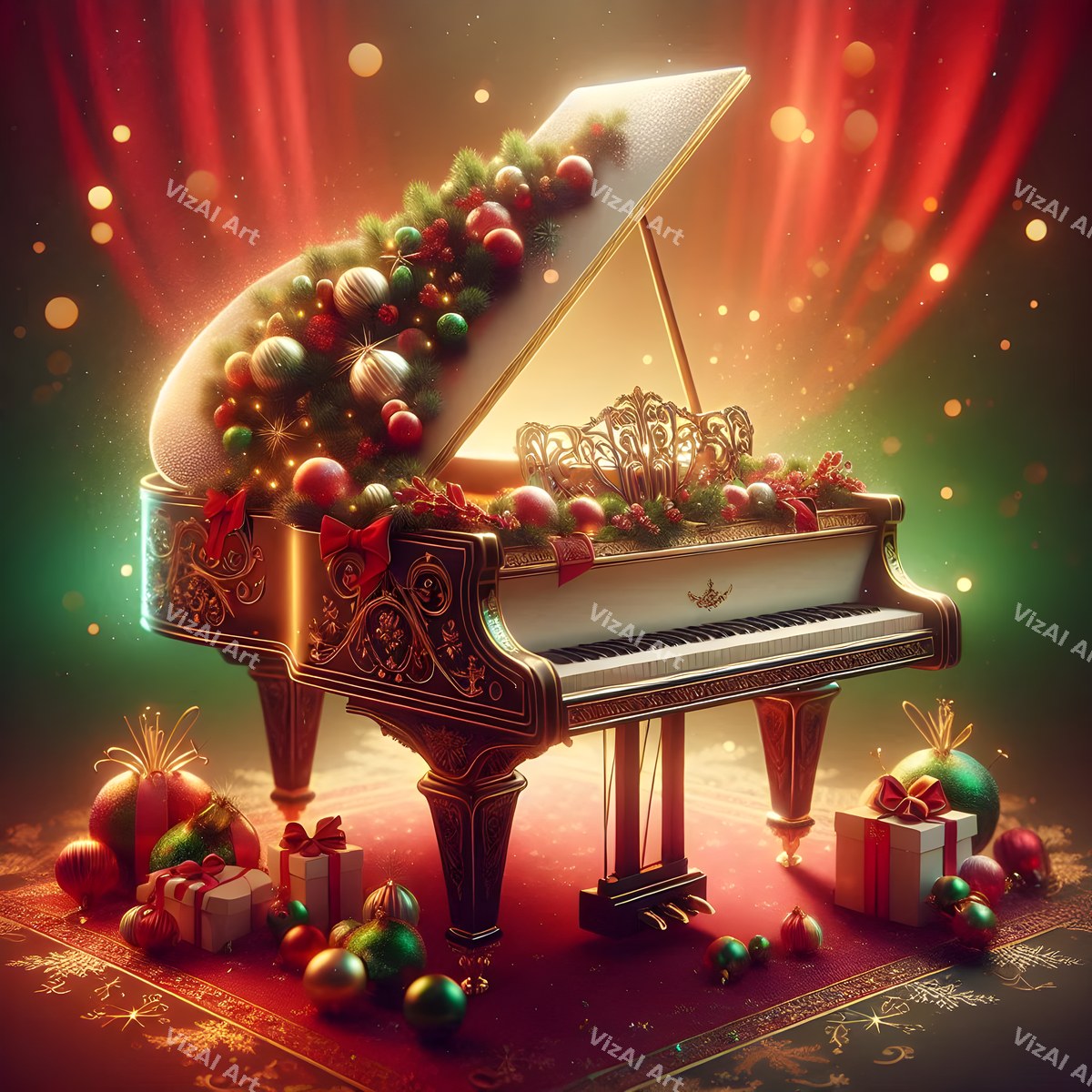 Red & Green Classic Instruments Christmas Music Art — print 12
