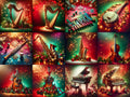 Red & Green Classic Instruments Christmas Music Art — 12 Printable Prints