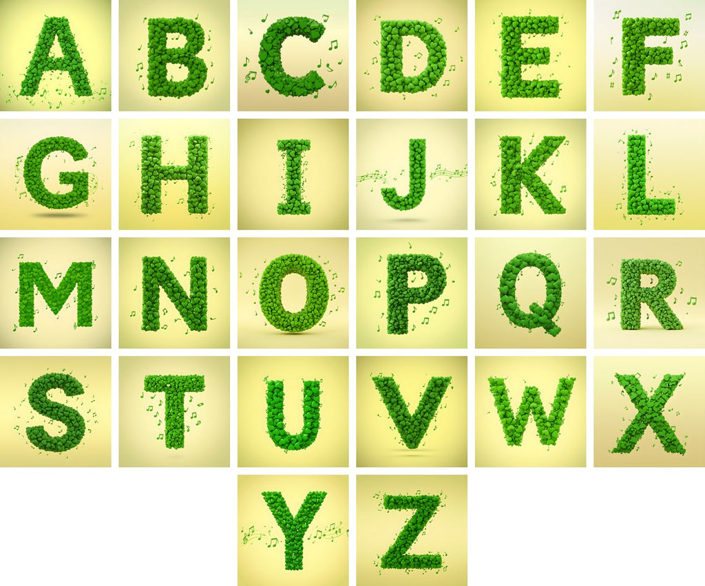 Moss Garden Note alphabet — all 26 letters