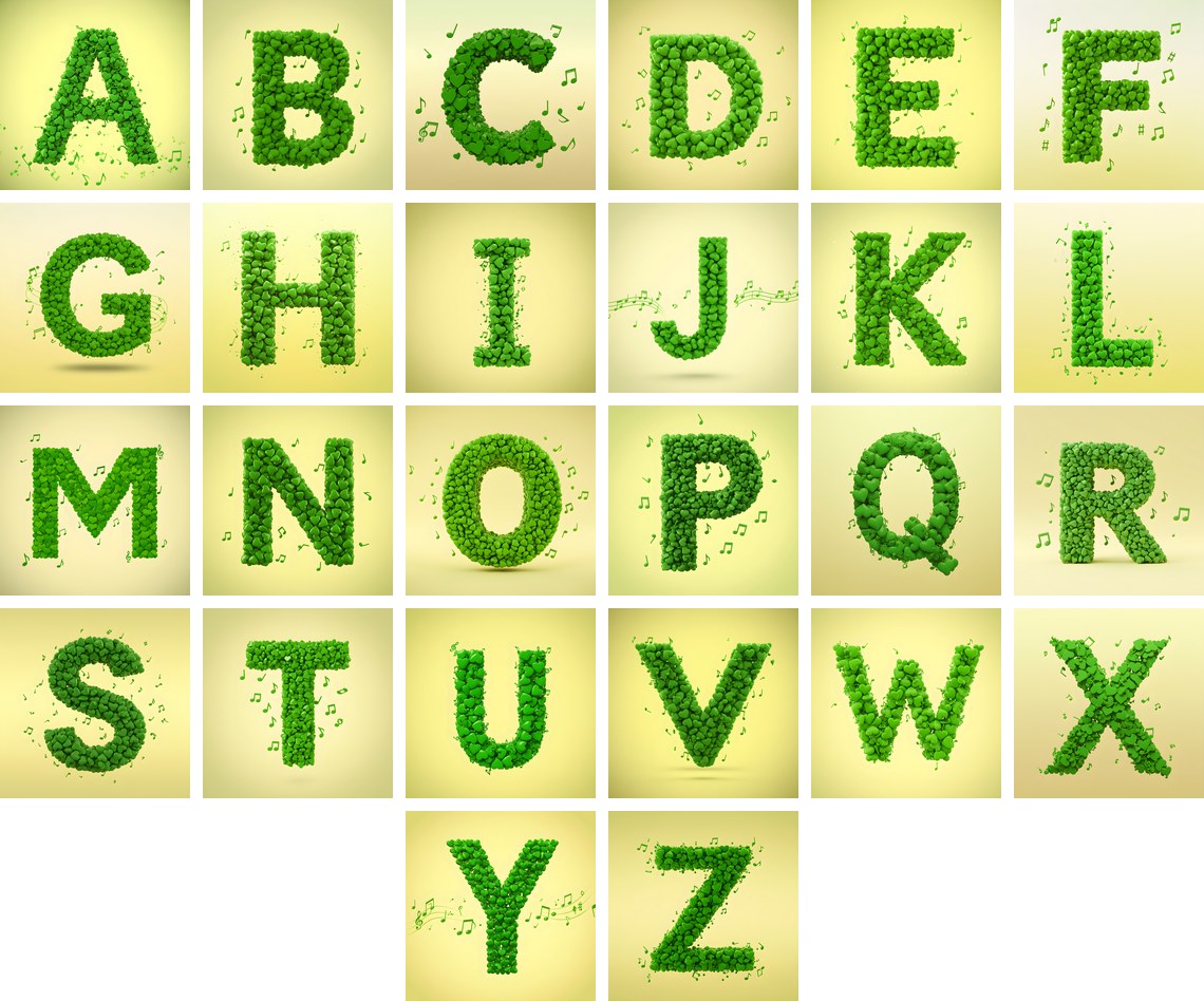Moss Garden Note alphabet — all 26 letters