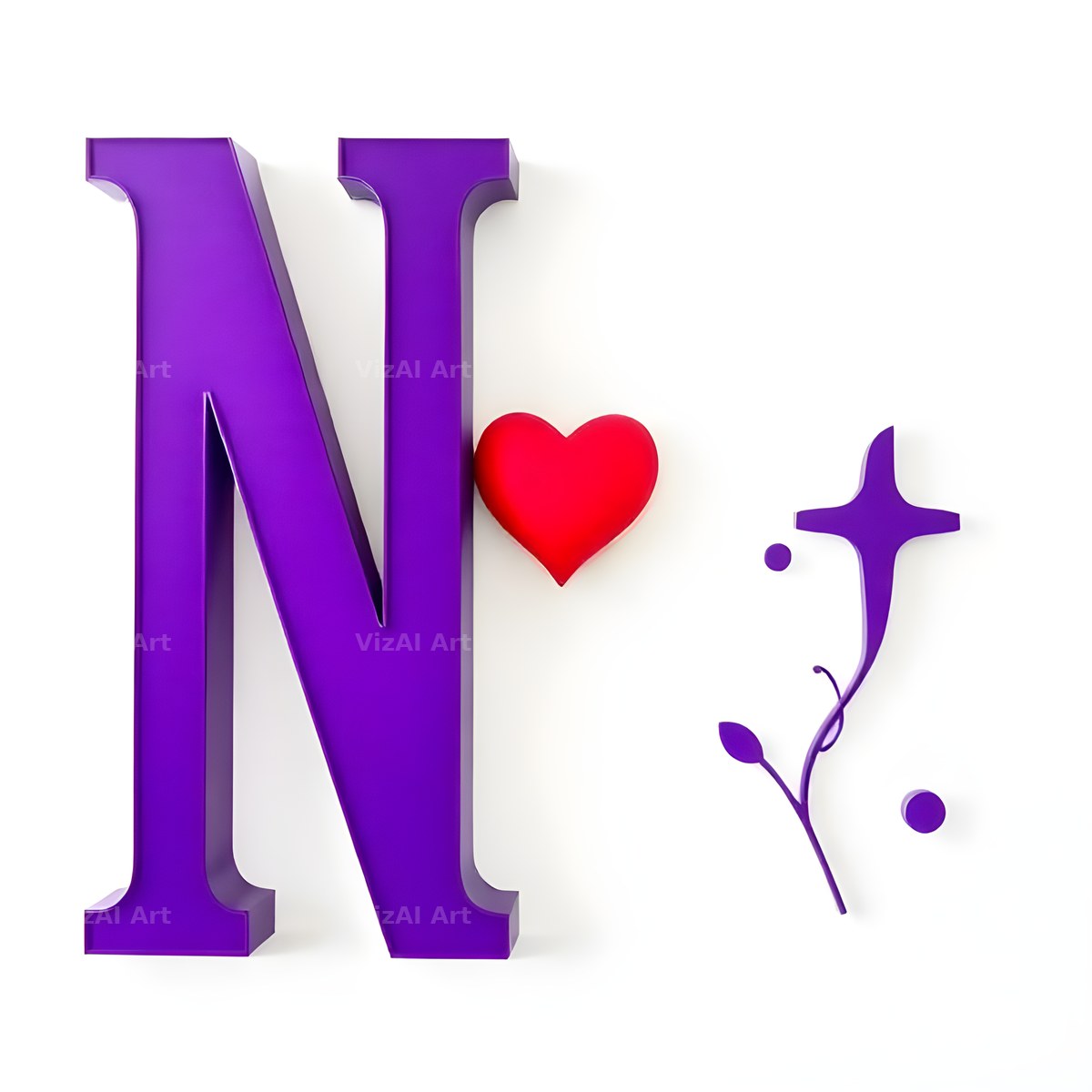 Minimal Purple Heart alphabet letter N