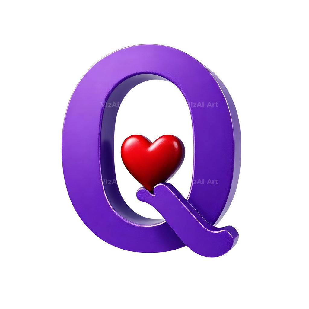 Minimal Purple Heart alphabet letter Q