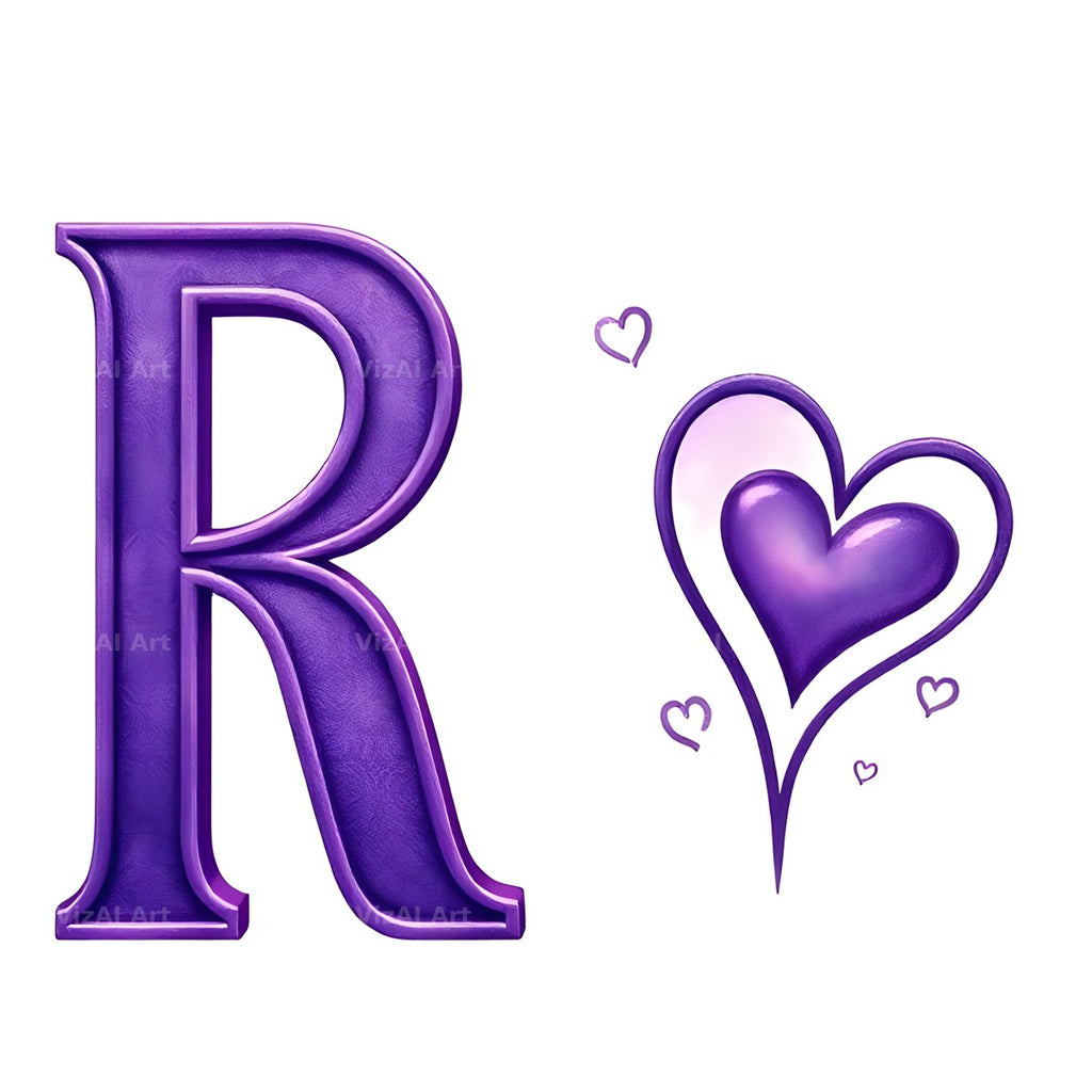 Minimal Purple Heart alphabet letter R