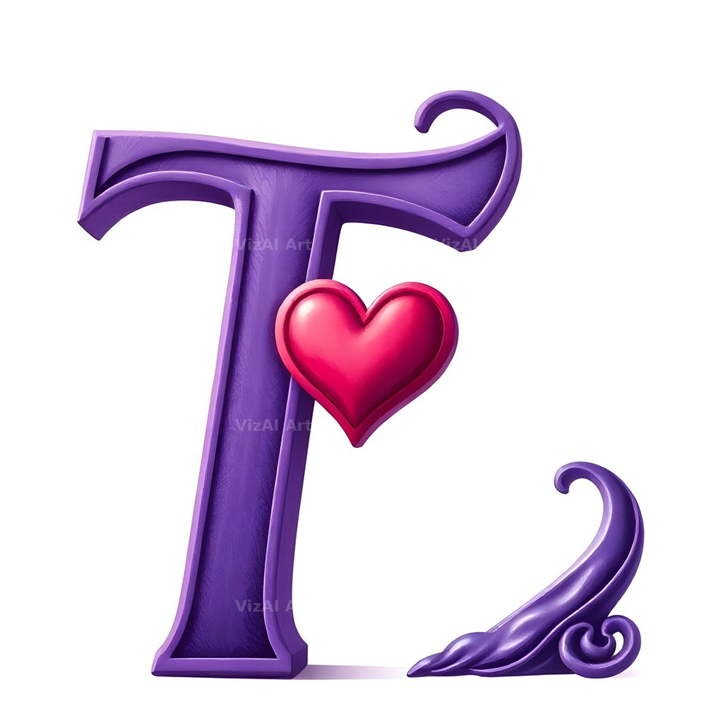 Minimal Purple Heart alphabet letter T