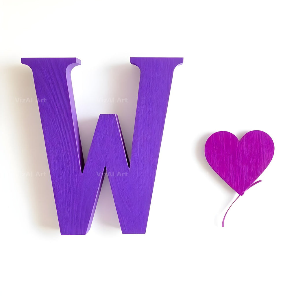 Minimal Purple Heart alphabet letter W