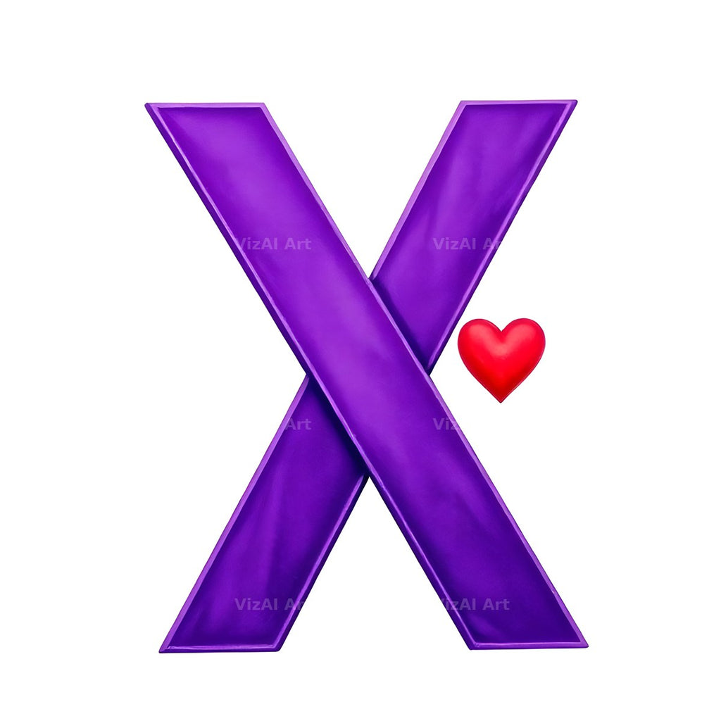 Minimal Purple Heart alphabet letter X