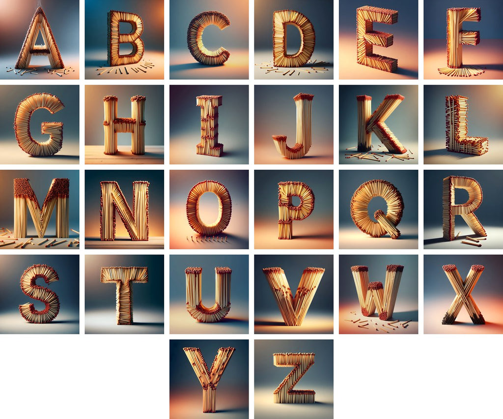 Matchstick alphabet — all 26 letters