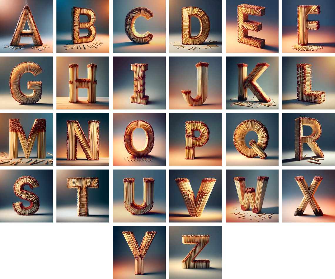 Matchstick alphabet — all 26 letters